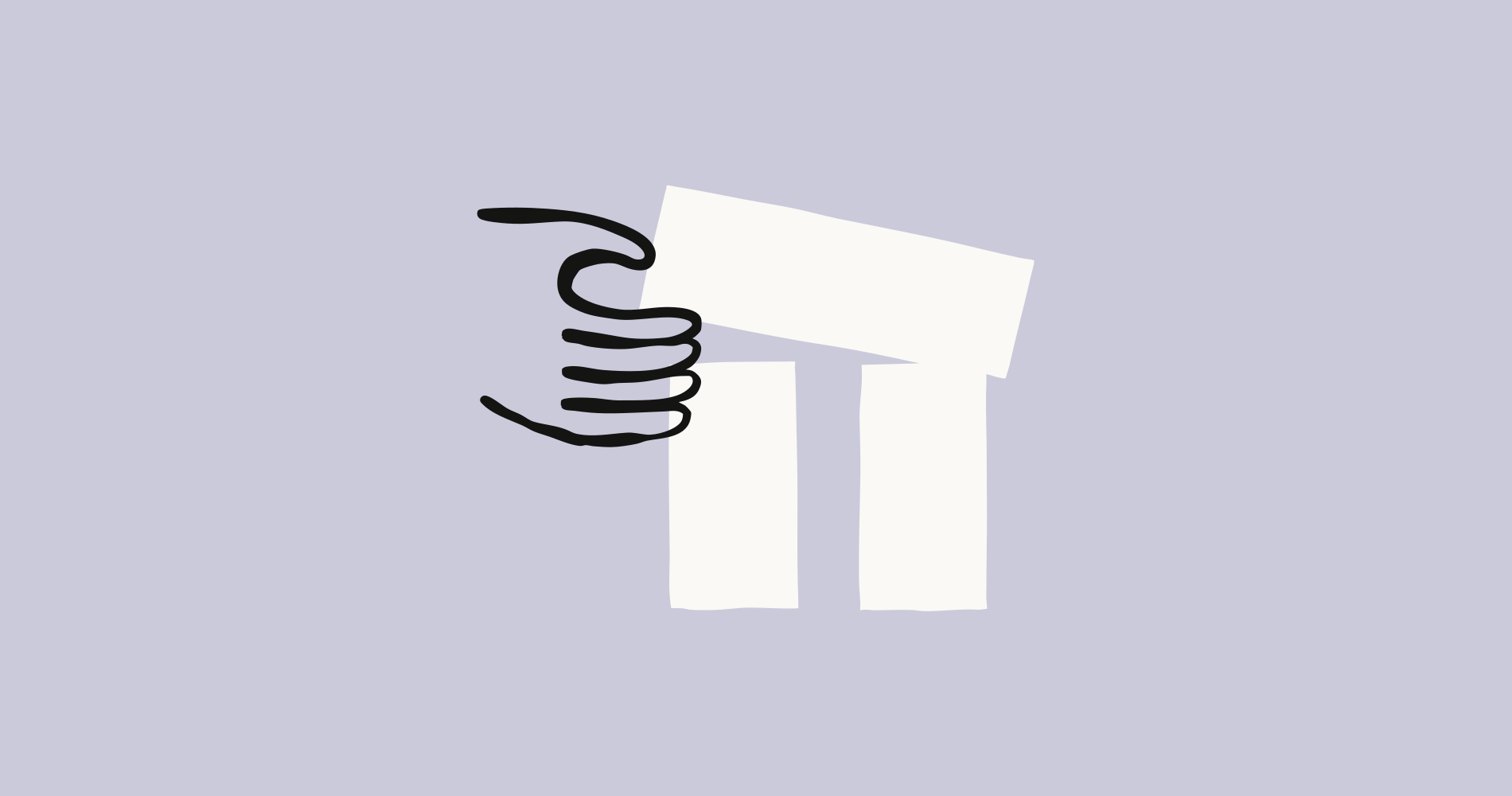 Stylized hand constructing architectural structure with geometric building elements and foundational components