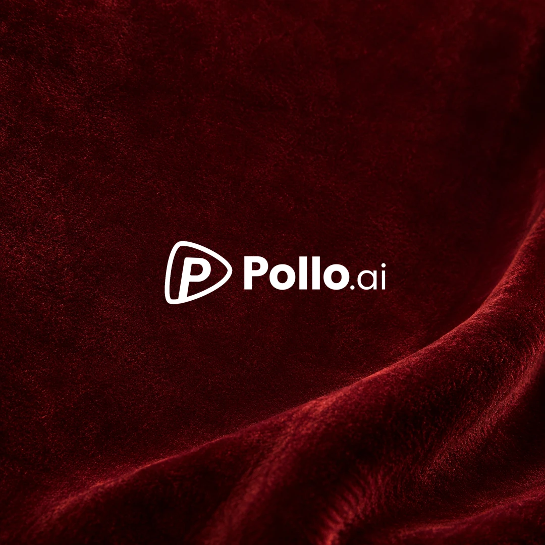 White Pollo.ai logo on deep burgundy velvet with a diagonal fold.