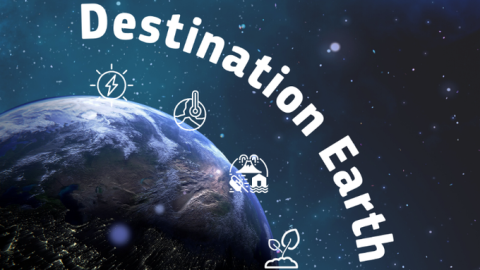 The Earth surrounded by different icons and the text "Destination Earth"