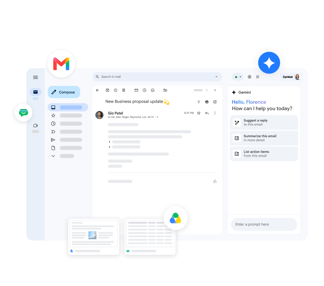 Gemini in Gmail helps users suggest replies, summarize emails, and list action items.